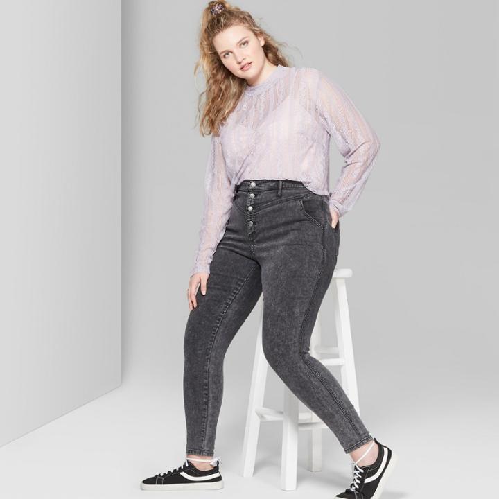 Women's Plus Size Long Sleeve Sheer Lace Mock Neck Top - Wild Fable Lilac