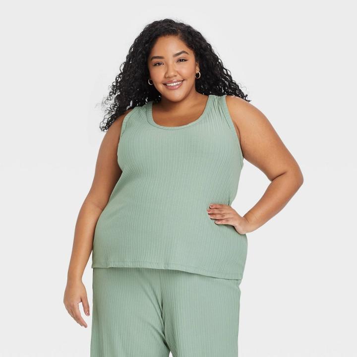 Women's Plus Size Ribbed Tank Top - Ava & Viv Green X