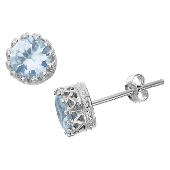 Tiara 6mm Round-cut Aquamarine Crown Earrings In Sterling Silver, Women's, Aquamarine/silver