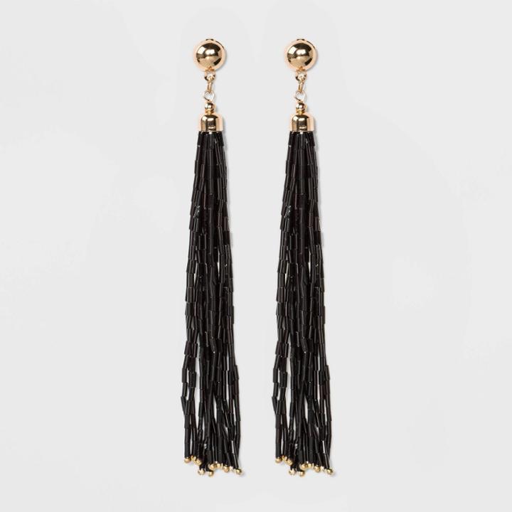 Beaded Tassel Drop Earrings - A New Day Black/gold