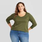 Women's Plus Size Long Sleeve T-shirt - Ava & Viv Olive 1x, Women's, Size: