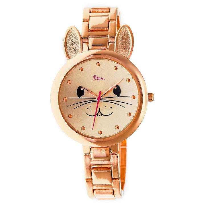 Boum Hotesse Ladies Rabbit Accented Bracelet Watch - Rose Gold