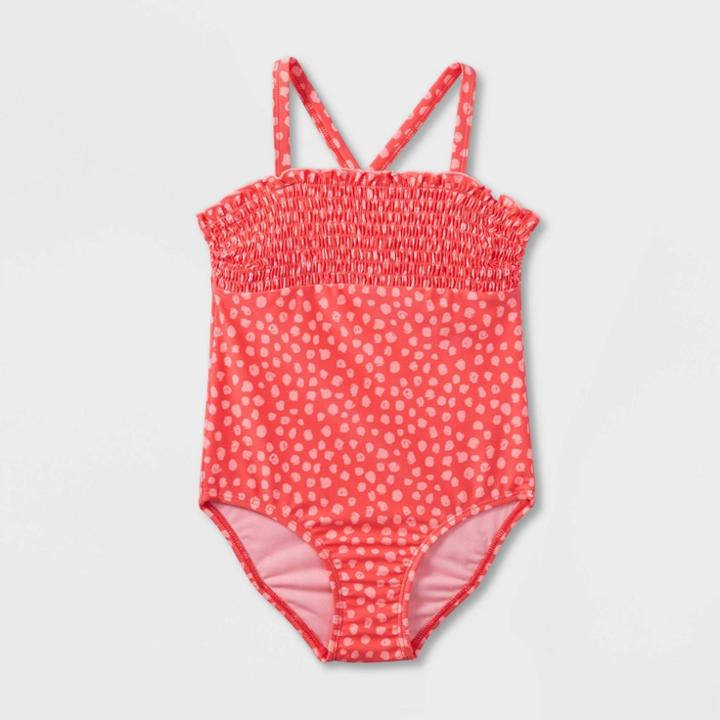 Toddler Girls' Smocked Polka Dot One Piece Swimsuit - Cat & Jack Coral Orange