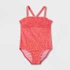 Toddler Girls' Smocked Polka Dot One Piece Swimsuit - Cat & Jack Coral Orange