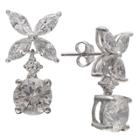 Target Women's Cubic Zirconia Flower And Round Drop Earrings In Sterling Silver - Silver/clear