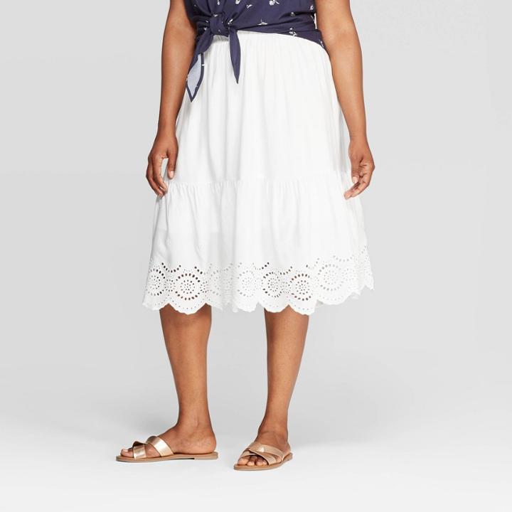 Women's Plus Size Eyelet Skirt - Ava & Viv White
