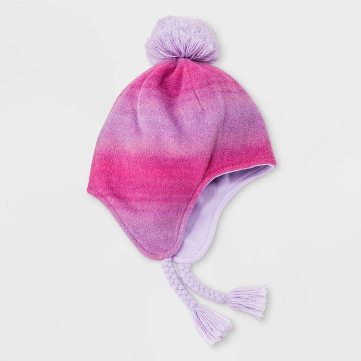 Girls' Ombre Fleece Earflap Beanie - Cat & Jack Pink/purple