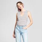 Women's Striped Cut Out Neckline Burnout Wash Tank Top - Grayson Threads (juniors') Gray,