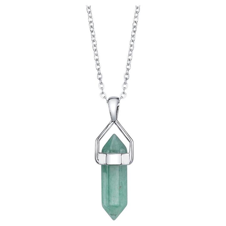 Target Women's Silver Plated Green Aventurine Genuine Stone Necklace - Silver (18), Green Aventurine