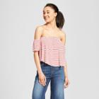 Women's Short Sleeve Striped Off The Shoulder Draped Top - Mossimo Supply Co. Red