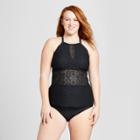 Costa Del Sol Women's Plus Size Crochet High Neck Tankini - Black