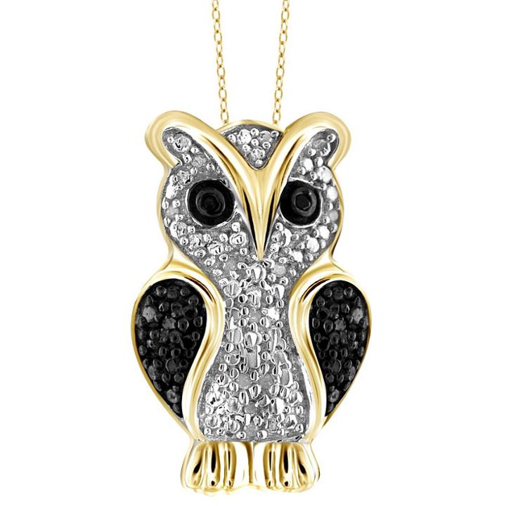 Distributed By Target 120 Ct. T.w. Round-cut Black And White Diamond Pave Set Owl Pendant - Yellow