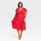 Women's Plus Size Short Sleeve Tied Dress - Ava & Viv Red X