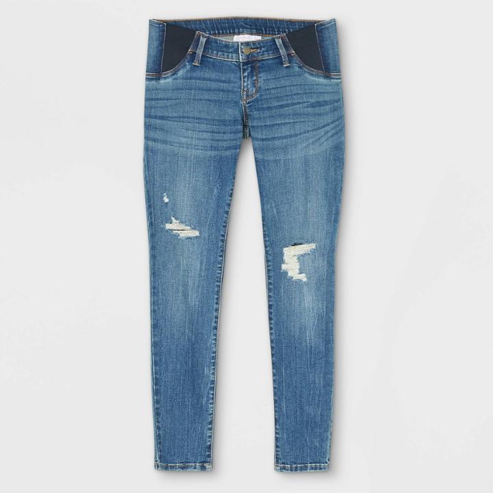 Maternity Low-rise Side Panel Distressed Skinny Jeans - Isabel Maternity By Ingrid & Isabel