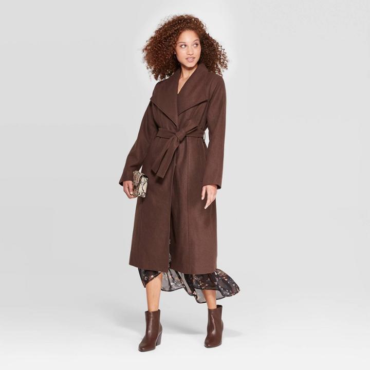 Women's Wool Wrap Coat - A New Day Brown S, Women's,
