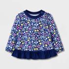 Baby Girls' Floral Adaptive Ruffle Long Sleeve Snap Top - Cat & Jack Navy Blue/green/white