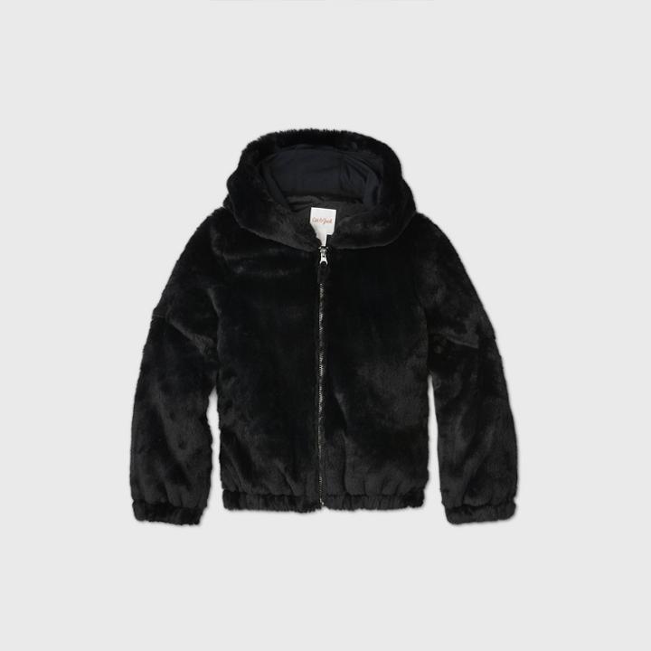 Girls' Faux Fur Hooded Zip-up Jacket - Cat & Jack Black