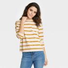 Women's Striped Slim Fit Long Sleeve Round Neck Pocket T-shirt - A New Day Olive Green