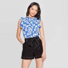 Women's Floral Print High Neck Ruffle Tank Top - Who What Wear Blue/white