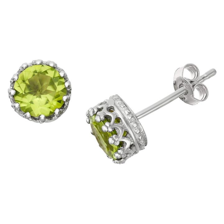 Tiara 6mm Round-cut Peridot Crown Earrings In Sterling Silver, Girl's, Peridot/silver