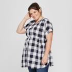 Maternity Plus Size Dolman Short Sleeve Button-down Top - Isabel Maternity By Ingrid & Isabel Navy (blue) Gingham 2x, Infant Girl's