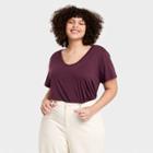 Women's Plus Size Short Sleeve V-neck T-shirt - A New Day Burgundy