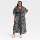 Women's Plus Size Flutter Short Sleeve Printed Kaftan A-line Dress - Knox Rose Black Floral