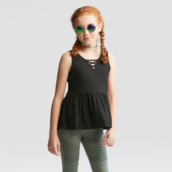 Girls' Lace-up Peplum Tank Top - Art Class Black
