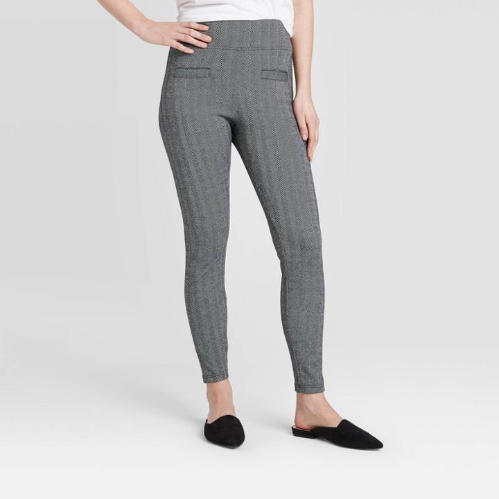 Women's Herringbone High Waist Ponte Leggings - A New Day Black/white S, Women's, Size: