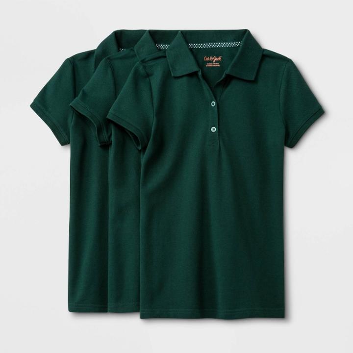Girls' 3pk Short Sleeve Pique Uniform Polo Shirt - Cat & Jack Green