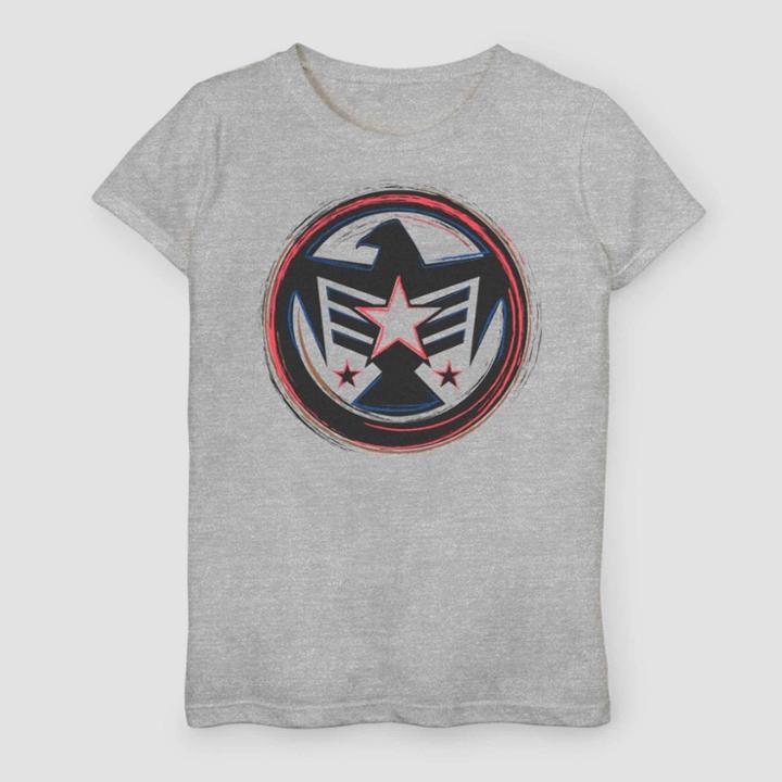 Girls' Marvel Falcon America Short Sleeve T-shirt - Heather Gray