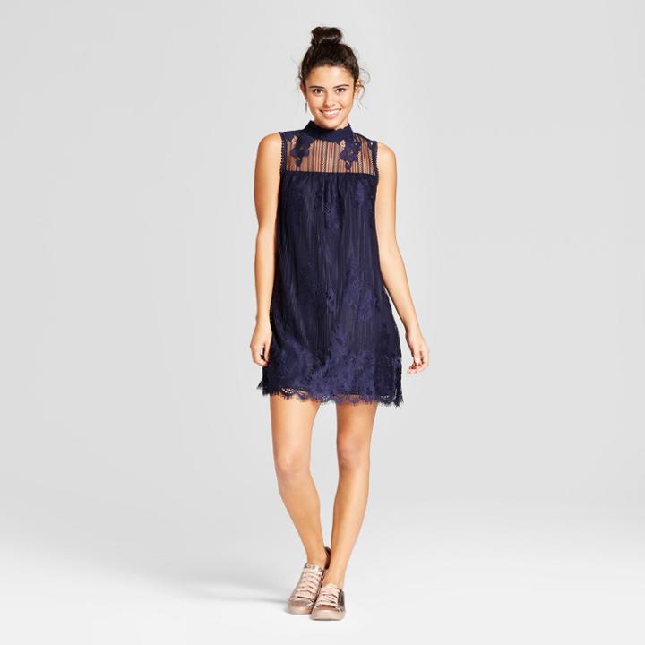 Women's Lace Mockneck Shift Dress - Xhilaration (juniors') Navy (blue)