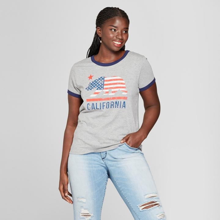 Women's Plus Size Short Sleeve Cali Bear Graphic T-shirt - Modern Lux (juniors') Heather Gray