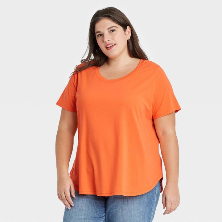 Women's Plus Size Essential Relaxed Scoop Neck T-shirt - Ava & Viv Orange