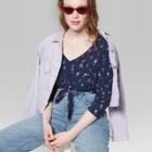 Women's 3/4 Sleeve Floral Print Tie Front Woven Top - Wild Fable Navy