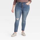 Women's Plus Size High-rise Distressed Skinny Jeans - Ava & Viv Medium Wash 14w,