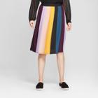 Women's Striped Pleated Skirt - A New Day Black/blue/purple S,