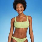 Juniors' Textured Square Neck Bralette Bikini Top - Xhilaration Lime Stripe D/dd Cup