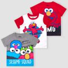 Target Toddler Boys' Sesame Street Elmo 3pk Short Sleeve T-shirts - Red/white/gray 12m,