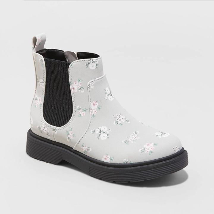 Girls' Zita Floral Print Zipper Chelsea Boots - Cat & Jack Gray