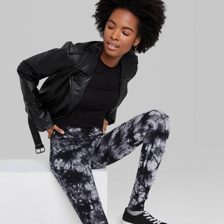 Women's High-rise Tie-dye Leggings - Wild Fable Black/white