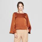 Women's Long Wide Sleeve Square Neck Blouse - Prologue Brown