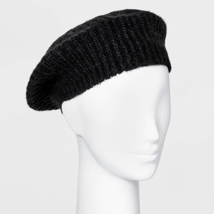Women's Rib Knit Beret - A New Day Black