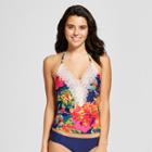 Sea Angel Women's Floral Lace Halter Tankini Top - Navy Multi M,