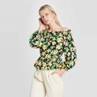 Women's Floral Print Long Sleeve Blouse - Who What Wear Black Xs, Women's, Blue