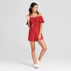 Women's Floral Print Smocked Off The Shoulder Romper - Lots Of Love By Speechless (juniors') Red