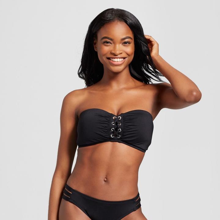 Mossimo Women's Grommet Bandeau Bikini Top - Black - D/dd Cup -