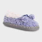 Muk Luks Women's Sherpa Ballerina Slipper Socks With Poms - Blue