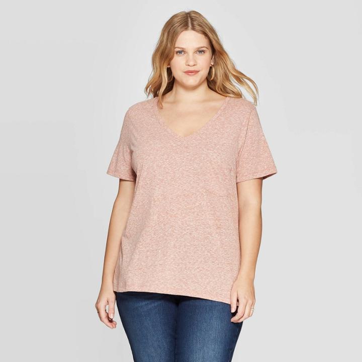 Women's Plus Size Short Sleeve V-neck Pocket T-shirt - Universal Thread Brown
