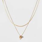 Worn Gold With Semi-precious Aventurine Charms Chain Necklace - Universal Thread Light Pink/blue